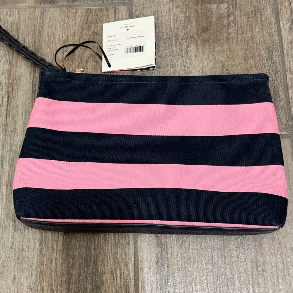 Kate Spade Pink and Black Striped Clutch